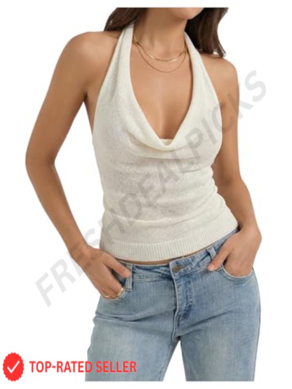 Knit Cowl Neck Halter Backless Party Club Top
